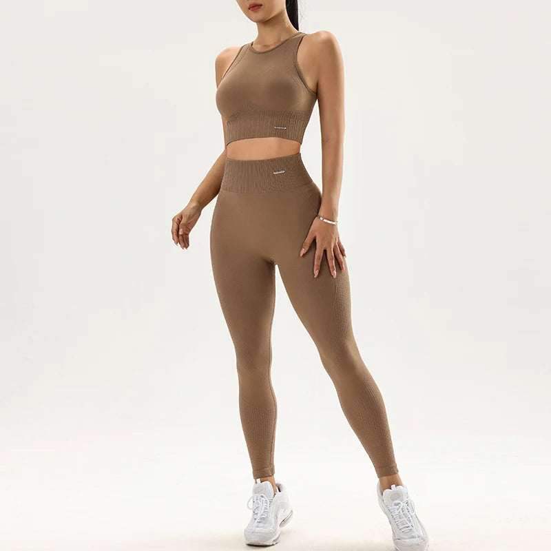 Conjunto de roupas de yoga feminino leggings de cintura alta