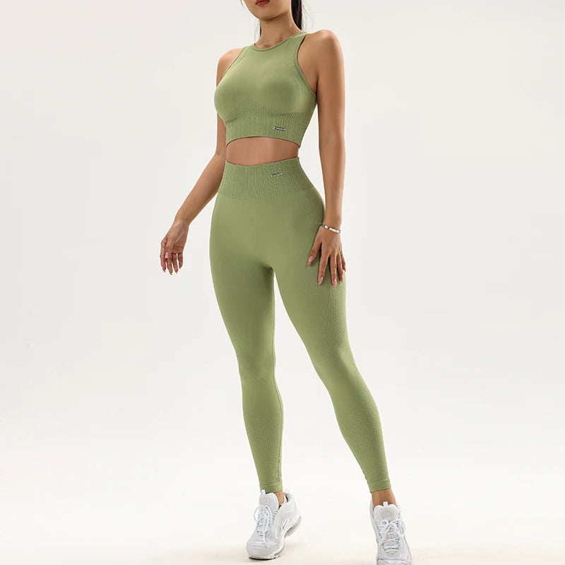 Conjunto de roupas de yoga feminino leggings de cintura alta