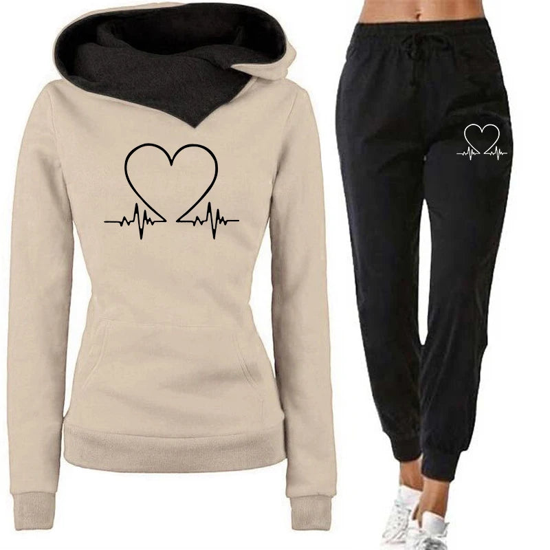 Conjunto de duas peças de treino feminino com capuz e calças quentes, ou unidade.