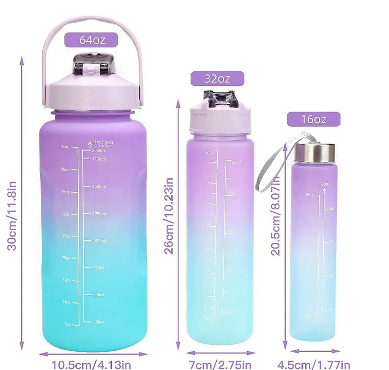 kit 3  garrafa de água Squeeze motivacional cores