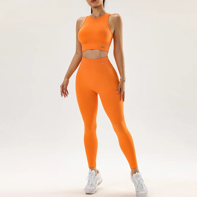 Conjunto de roupas de yoga feminino leggings de cintura alta