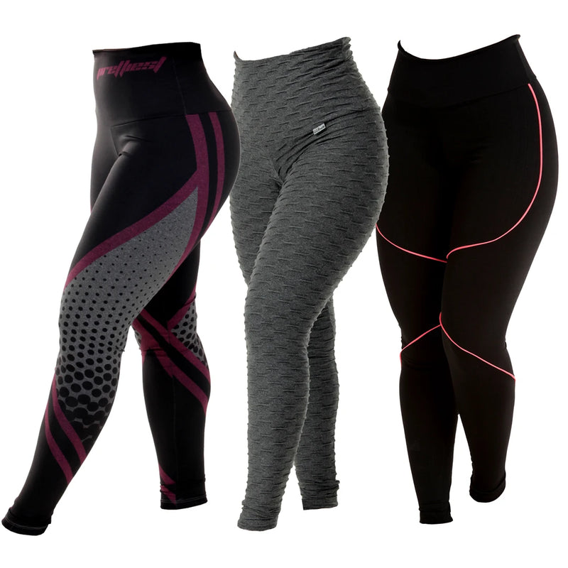 KIT 3 LEGGINGS DIVERSAS BOLHA/SPIDER/BORBOLETA ZERO TRANSPARÊNCIA